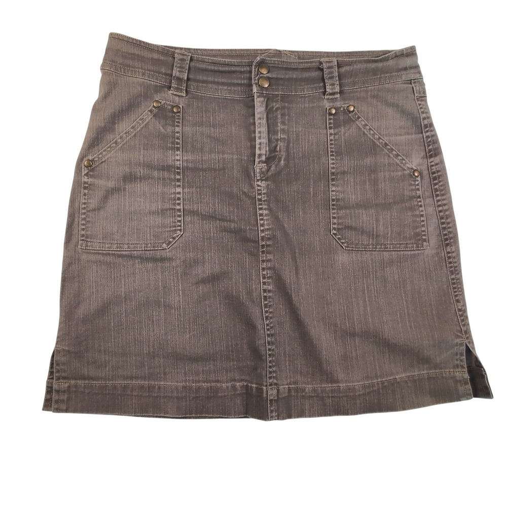 Kuhl‎ Adventure Olive Green Denim Skirt Stretch Outdoors Casual Size 8 Hiking - Picture 2 of 12